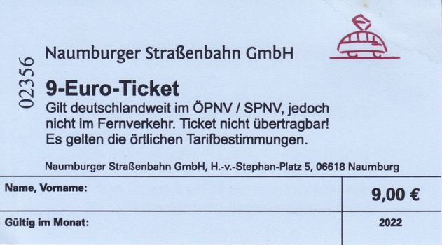9-Euro_Ticket der Naumburger Strassenbahn GmbH